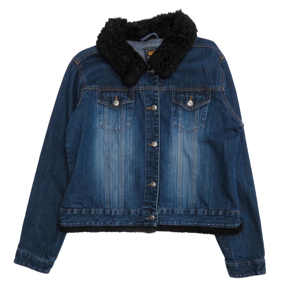 1990s Vintage Route 66 Vintage Denim Jean Jacket with Fur Collar XL Mobwife
